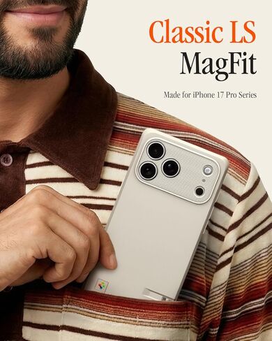 حافظة Spigen لهاتف iPhone 17 Pro، Classic LS MagFit [زر التحكم في الكاميرا] [متوافق مع Magsafe] - حجري in Saudi Arabia
