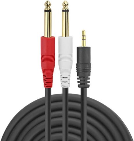 Devinal [25 Feet] 1/8 inch Male Stereo to Dual 1/4 Mono Male Audio Cable, 3.5mm TRS to Dual 6.35mm TS Y Splitter Breakout Cord, Gold Plated Heavy Duty Durable 7.5 Meters in Kuwait