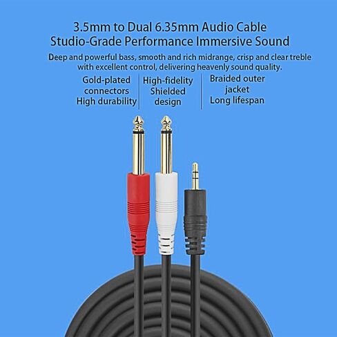 Devinal [25 Feet] 1/8 inch Male Stereo to Dual 1/4 Mono Male Audio Cable, 3.5mm TRS to Dual 6.35mm TS Y Splitter Breakout Cord, Gold Plated Heavy Duty Durable 7.5 Meters in Kuwait