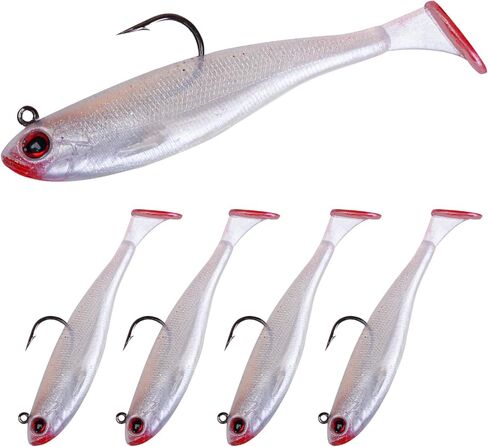 5/6Pcs Easy Catch Pre-Rigged Soft Lures,Baits for Bass Fishing - Jig Heads Soft Plastic Walleye Lures,Paddle Tail Swimbaits for Bass, Fishing Bait for Saltwater & Freshwater in Saudi Arabia