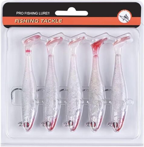 5/6Pcs Easy Catch Pre-Rigged Soft Lures,Baits for Bass Fishing - Jig Heads Soft Plastic Walleye Lures,Paddle Tail Swimbaits for Bass, Fishing Bait for Saltwater & Freshwater in Saudi Arabia