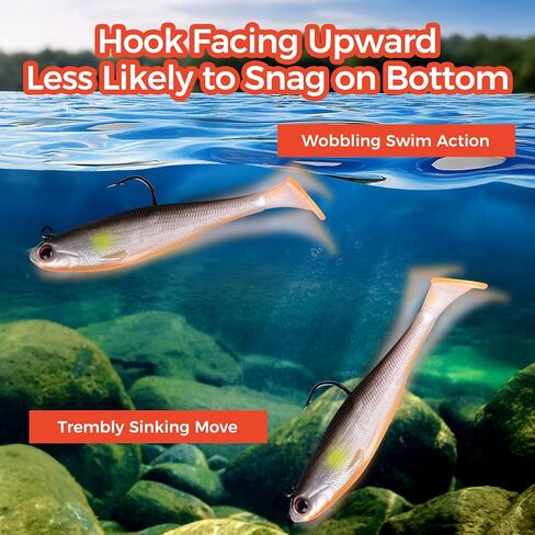 5/6Pcs Easy Catch Pre-Rigged Soft Lures,Baits for Bass Fishing - Jig Heads Soft Plastic Walleye Lures,Paddle Tail Swimbaits for Bass, Fishing Bait for Saltwater & Freshwater in Saudi Arabia
