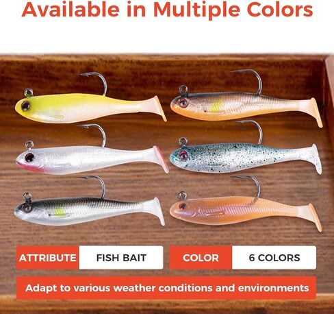 5/6Pcs Easy Catch Pre-Rigged Soft Lures,Baits for Bass Fishing - Jig Heads Soft Plastic Walleye Lures,Paddle Tail Swimbaits for Bass, Fishing Bait for Saltwater & Freshwater in Saudi Arabia