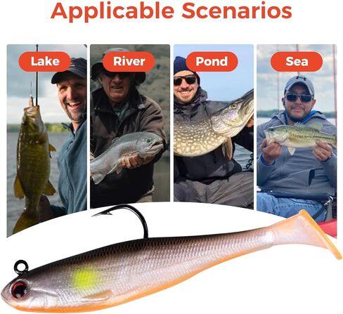 5/6Pcs Easy Catch Pre-Rigged Soft Lures,Baits for Bass Fishing - Jig Heads Soft Plastic Walleye Lures,Paddle Tail Swimbaits for Bass, Fishing Bait for Saltwater & Freshwater in Saudi Arabia