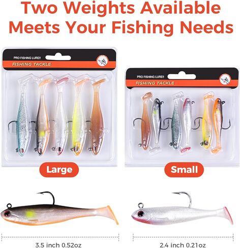 5/6Pcs Easy Catch Pre-Rigged Soft Lures,Baits for Bass Fishing - Jig Heads Soft Plastic Walleye Lures,Paddle Tail Swimbaits for Bass, Fishing Bait for Saltwater & Freshwater in Saudi Arabia