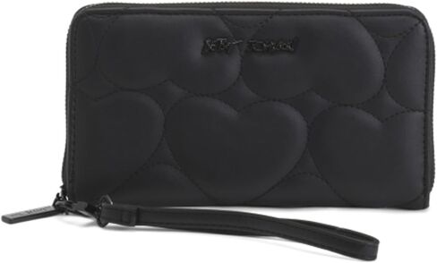 محفظة Betsey Johnson مبطنة على شكل قلب بسحاب حول المعصم، باللون الوردي، مقاس 8 × 5 بوصات، وفتحات للبطاقات وجيوب داخلية in Saudi Arabia
