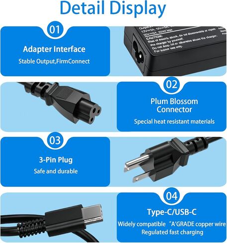 100W USB-C Power Adapter Fast Charger, Compatible with MacBook Pro/Air 16, 15, 14, 13 Inch, iPad Pro, Dell, Lenovo, HP, Asus - Universal USB-C Charger in Kuwait