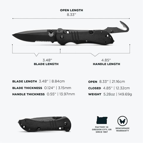 Benchmade - سكين تكتيكي مسنن Triage 917، وشفرة ذات نقطة إسقاط، وكسارة زجاجية، وخطاف إنقاذ بمقبض G10 أسود (917SBK) in Saudi Arabia