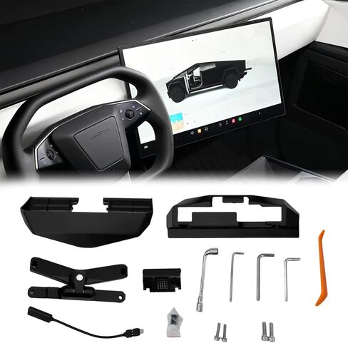 HANSSHOW 2.0 Swiveling Screen Mount for Cybertruck 4-Way Adjustment Center Console Touch Screen Rotating Holder for Tesla Cybertruck 2024+ (Keep Original Height) in Kuwait