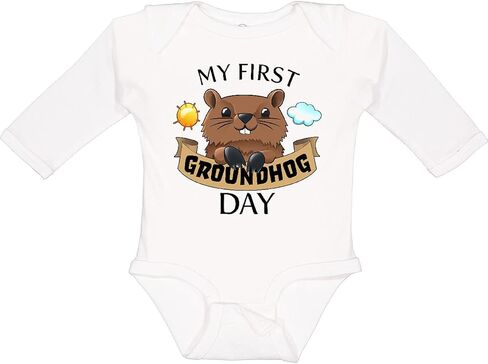 Inktastic My First Groundhog Day - زاحف لطيف بأكمام طويلة in Kuwait
