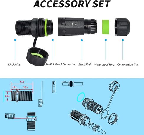 محول Starlink Ethernet Gen 3/Mini، IP68 مقاوم للماء Starlink Standard V3/Mini Dish وموصل جهاز التوجيه، محول RJ45 Ethernet إلى Starlink V3 وصلة كابل مع غطاء in Saudi Arabia