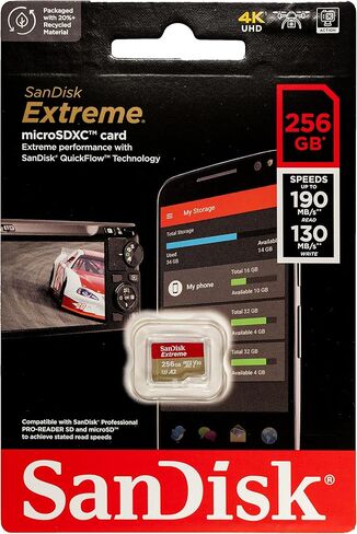SanDisk 256GB Extreme MicroSD Memory Card Compatible with Insta360 X3, X4, X4 Air and X5 Action Camera (SDSQXAV-256G-GN6MN) V30 A2 Bundle with (1) Everything But Stromboli MicroSD & SDXC Card Reader in Saudi Arabia