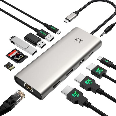 USB C Docking Station Dual Monitor Adapter,Minthouz Displayport Docking Station with Dual 8K DP,USB Hub 4K HDMI,100W PD in,10Gbps USB A/C,2.5G Ethernet Port for for Windows & Mac in Saudi Arabia