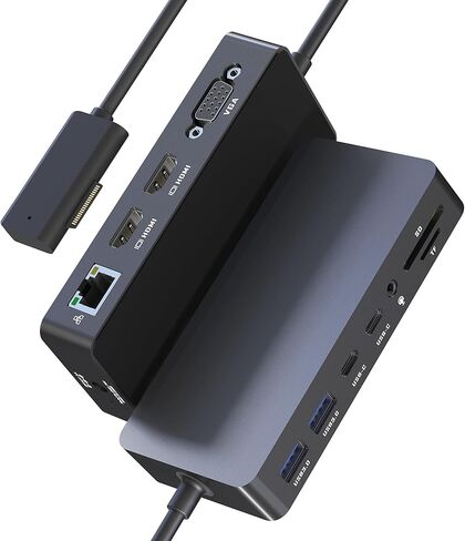 Surface Docking Station, Triple Display Dual 4K HDMI & VGA, 12-in-1 Surface Pro Dock for Microsoft Surface Pro 11/10/9/8/7/6/5/4/3, Surface Laptop 7/6/5/4, Surface Go/Book/Laptop Go in Saudi Arabia