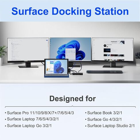 Surface Docking Station, Triple Display Dual 4K HDMI & VGA, 12-in-1 Surface Pro Dock for Microsoft Surface Pro 11/10/9/8/7/6/5/4/3, Surface Laptop 7/6/5/4, Surface Go/Book/Laptop Go in Saudi Arabia