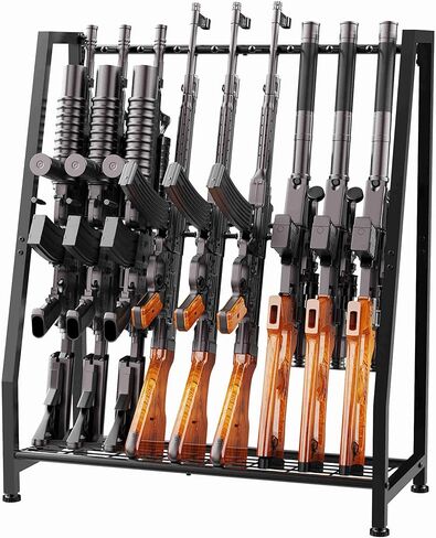 Gun Rack Rifle Stand Floor for Indoor Display, Gun Holder Storage Organizer Holds 9 Long Guns, Heavy Duty Metal Adjustable Vertical Gun Shelf for Home Garage or Retail Shop in Saudi Arabia