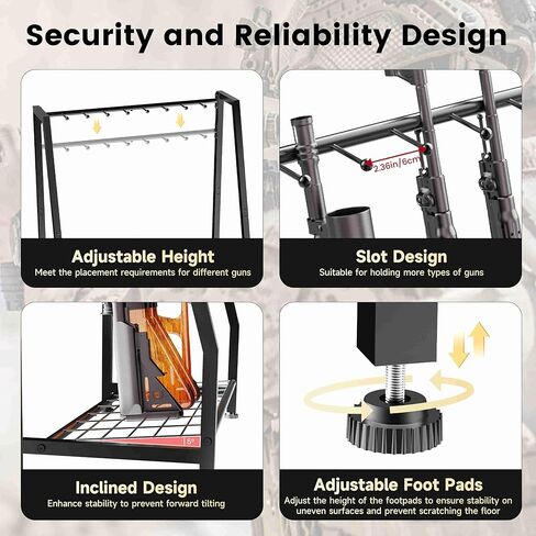 Gun Rack Rifle Stand Floor for Indoor Display, Gun Holder Storage Organizer Holds 9 Long Guns, Heavy Duty Metal Adjustable Vertical Gun Shelf for Home Garage or Retail Shop in Saudi Arabia