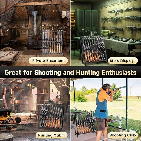 Gun Rack Rifle Stand Floor for Indoor Display, Gun Holder Storage Organizer Holds 9 Long Guns, Heavy Duty Metal Adjustable Vertical Gun Shelf for Home Garage or Retail Shop in Saudi Arabia