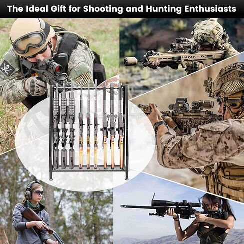 Gun Rack Rifle Stand Floor for Indoor Display, Gun Holder Storage Organizer Holds 9 Long Guns, Heavy Duty Metal Adjustable Vertical Gun Shelf for Home Garage or Retail Shop in Saudi Arabia