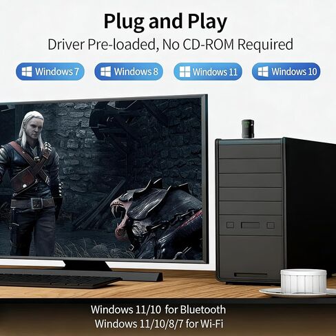 USB WiFi 6 Adapter for PC Desktop & Laptop, 900Mbps Dual Band 2.4/5GHz with Bluetooth 5.4, Nano Size Plug & Play, Windows 11/10 Driver-Free, Reconnect 7 Devices Simultaneously in Saudi Arabia