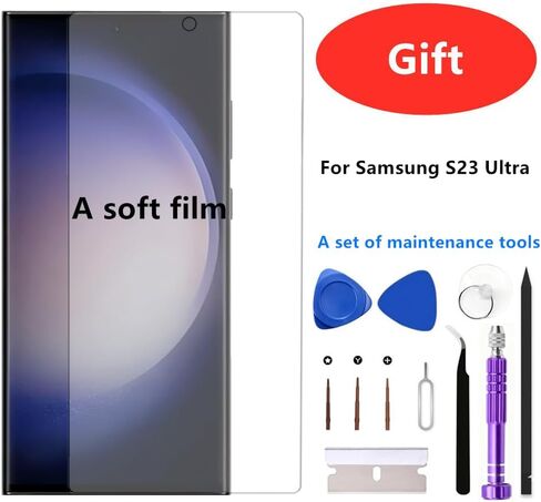 شاشة OLED بديلة لهاتف Samsung Galaxy S23 Ultra 5G LCD لهاتف Galaxy S23Ultra SM-S918U SM-S918U1 مجموعة رقمية تعمل باللمس تدعم بصمة الإصبع (مع إطار أسود + فيلم ناعم + أدوات) in Kuwait