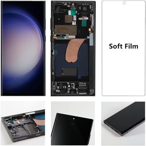 شاشة OLED بديلة لهاتف Samsung Galaxy S23 Ultra 5G LCD لهاتف Galaxy S23Ultra SM-S918U SM-S918U1 مجموعة رقمية تعمل باللمس تدعم بصمة الإصبع (مع إطار أسود + فيلم ناعم + أدوات) in Kuwait