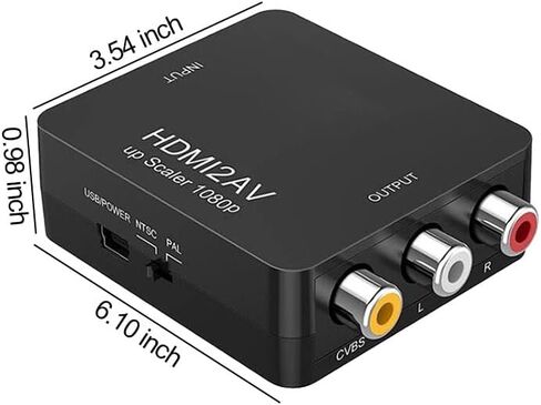 RCA to HDMI Converter, 1080P Mini RCA Composite CVBS AV to HDMI Video Audio Converter Adapter, Support PAL/NTSC with USB Power Cable for N64, PS, SNES, DVD, VHS, VCR, PC, Black in Saudi Arabia