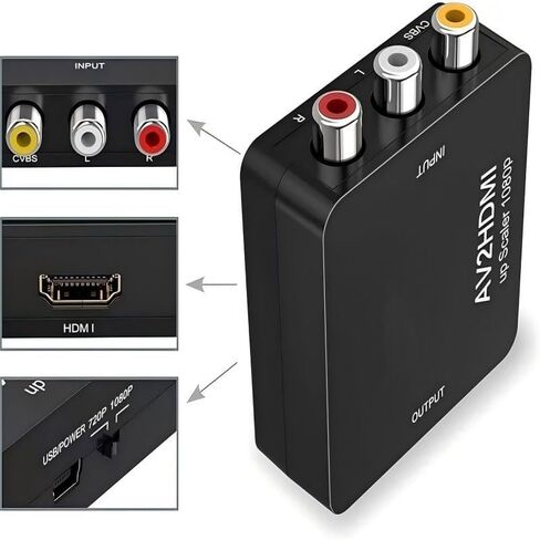 RCA to HDMI Converter, 1080P Mini RCA Composite CVBS AV to HDMI Video Audio Converter Adapter, Support PAL/NTSC with USB Power Cable for N64, PS, SNES, DVD, VHS, VCR, PC, Black in Saudi Arabia