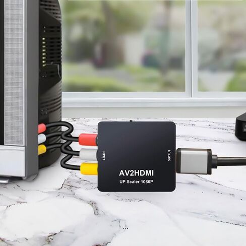 RCA to HDMI Converter, 1080P Mini RCA Composite CVBS AV to HDMI Video Audio Converter Adapter, Support PAL/NTSC with USB Power Cable for N64, PS, SNES, DVD, VHS, VCR, PC, Black in Saudi Arabia