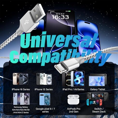 سلك شاحن Car Carplay لهاتف iPhone 17 16 15 2 حزمة [3FT+6FT]، كابل شحن USB A إلى USB C لسلك CarPlay USBC لجهاز iPad Pro 12.9/11، Air 5th/4th Gen in Kuwait