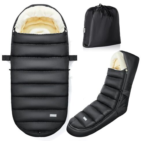 IvyWind Stroller Footmuff, Baby Winter Stroller Bunting Bag with Removable Zipper, Universal Warm Sleeping Bag for Cold Weather, Waterproof & Cozy Fleece Lining for Toddler Infant Kids, Black in Kuwait