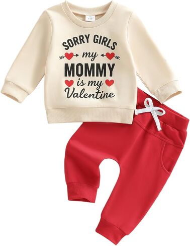Muasaaluxi Toddler Baby Boy Valentines Outfit Sorry Girls Mamas is My Valentine Sweatshirt Jogger Pants Spring Outfit 0-3T in Saudi Arabia