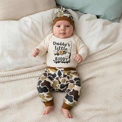 YOKJZJD 3Pcs Newborn Baby Boy Clothes Daddys Fishing Buddy Long Sleeve Romper Bodysuit T-Shirt Pants Set +Hat Fall Outfits in Saudi Arabia