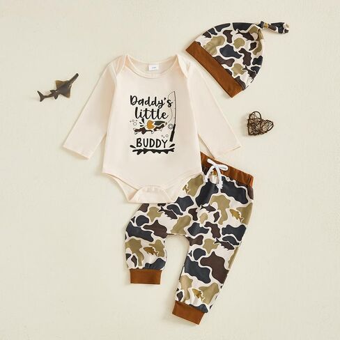 YOKJZJD 3Pcs Newborn Baby Boy Clothes Daddys Fishing Buddy Long Sleeve Romper Bodysuit T-Shirt Pants Set +Hat Fall Outfits in Saudi Arabia