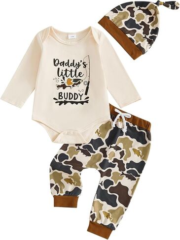 YOKJZJD 3Pcs Newborn Baby Boy Clothes Daddys Fishing Buddy Long Sleeve Romper Bodysuit T-Shirt Pants Set +Hat Fall Outfits in Saudi Arabia