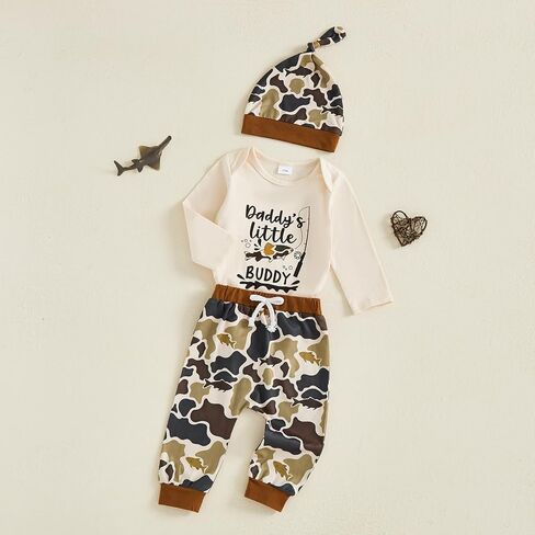 YOKJZJD 3Pcs Newborn Baby Boy Clothes Daddys Fishing Buddy Long Sleeve Romper Bodysuit T-Shirt Pants Set +Hat Fall Outfits in Saudi Arabia