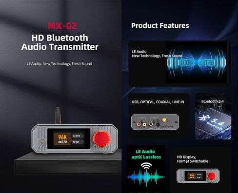 جهاز إرسال الصوت xDuoo MX-02 HD Bluetooth 5.4 - صوت LE، وaptX Lossless للكمون المنخفض للغاية، دونجل بلوتوث لأجهزة الكمبيوتر/التلفزيون/مشغلات الأقراص المضغوطة/PS5، جهاز إرسال لاسلكي بدون فقدان لمكبرات الصوت/سماعات الرأس in Saudi Arabia