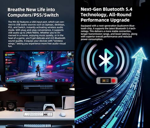 جهاز إرسال الصوت xDuoo MX-02 HD Bluetooth 5.4 - صوت LE، وaptX Lossless للكمون المنخفض للغاية، دونجل بلوتوث لأجهزة الكمبيوتر/التلفزيون/مشغلات الأقراص المضغوطة/PS5، جهاز إرسال لاسلكي بدون فقدان لمكبرات الصوت/سماعات الرأس in Saudi Arabia