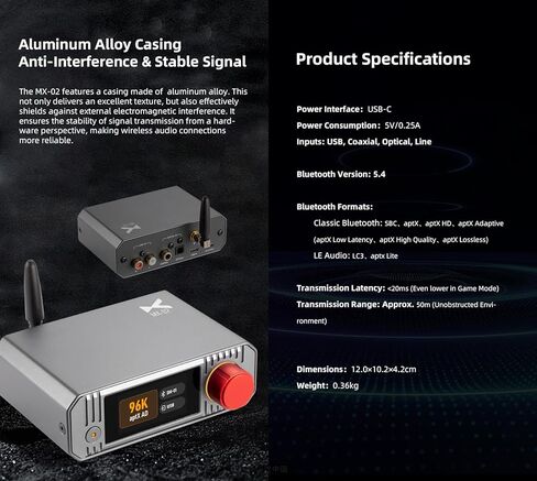 جهاز إرسال الصوت xDuoo MX-02 HD Bluetooth 5.4 - صوت LE، وaptX Lossless للكمون المنخفض للغاية، دونجل بلوتوث لأجهزة الكمبيوتر/التلفزيون/مشغلات الأقراص المضغوطة/PS5، جهاز إرسال لاسلكي بدون فقدان لمكبرات الصوت/سماعات الرأس in Saudi Arabia