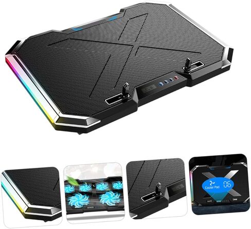 وسادة تبريد للكمبيوتر المحمول Angoily RGB قابلة للتعديل، مروحة هادئة للارتفاع لأجهزة الكمبيوتر المحمولة المخصصة للألعاب، تصميم لتبريد الهواء والألعاب المحسنة in Kuwait