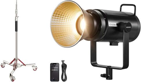 NEEWER CB200B 210W LED فيديو ضوء 2.4G/APP تحكم وحامل إضاءة مع مجموعة عجلات، جميع المعادن COB Bowens إضاءة مستمرة 90000Lux/1m 2700K-6500K CRI/TLCI97+ 12 تأثيرًا لتسجيل الفيديو in Saudi Arabia