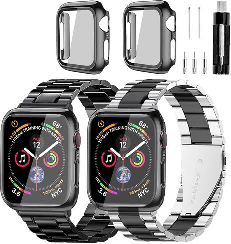 سوار وحافظة من الفولاذ المقاوم للصدأ متوافقة مع Apple Watch Iwatch Ultra Series 11 10 9 8 7 6 5 4 3 2 1 SE 49 مم 45 مم 46 مم 44 مم 42 مم 41 مم 40 مم 38 مم، رجال ونساء كلاسيكيون أنيقون للأعمال المعدنية in Saudi Arabia