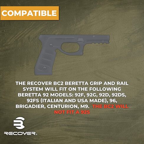 Recover Tactical BC2 Grip and Rail System for The Beretta 92FS M9 Series of Pistols Beretta 92 Grips in Saudi Arabia
