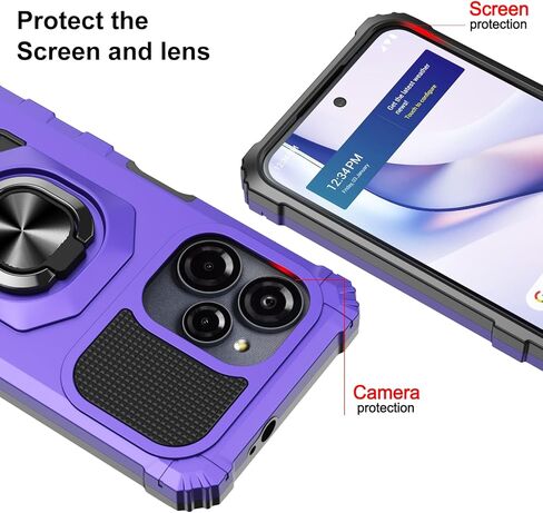 for Blu View Speed Ultra 5G Phone Case with Screen Protector,Magnetic Ring Stand Design,Frosted PC Back Soft Silicone Bumper Military Grade Rugged Corner for Blue View Speed Ultra Purple in Saudi Arabia