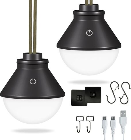 2-حزمة فانوس تخييم LED قابل لإعادة الشحن 5000 مللي أمبير في الساعة مع ضوء خيمة معلق مغناطيسي وبطارية مقاومة للماء 600 لومن، USB لاسلكي محمول قابل للتعتيم لانقطاع التيار الكهربائي ومعدات الصيد والبقاء في الهواء الطلق in Kuwait