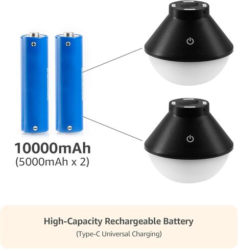 2-حزمة فانوس تخييم LED قابل لإعادة الشحن 5000 مللي أمبير في الساعة مع ضوء خيمة معلق مغناطيسي وبطارية مقاومة للماء 600 لومن، USB لاسلكي محمول قابل للتعتيم لانقطاع التيار الكهربائي ومعدات الصيد والبقاء في الهواء الطلق in Kuwait