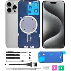 أغطية خلفية زجاجية (تتضمن زجاج العدسات، الدعامة، المغناطيس) بديلة متوافقة مع iPhone 15 Pro Max جميع الحاملات مع مجموعة أدوات احترافية (أسود) in Kuwait