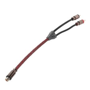 كابل مضخم الصوت RCA إلى سلك مضخم الصوت المزدوج 1 ذكر إلى 2 ذكر كابل مكبر صوت للسيارة من النحاس النقي مع غلاف شبكي أحمر لتركيب مضخم صوت السيارة in Kuwait