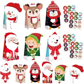 KaKeDuJa Christmas Gift Bags-48PCS Small Kraft Paper Goody Bags with Stickers & DIY Cards, Holiday Gift Bags for Candy, Cookies, Kids Party Favors, Christmas Bags Bulk in Saudi Arabia