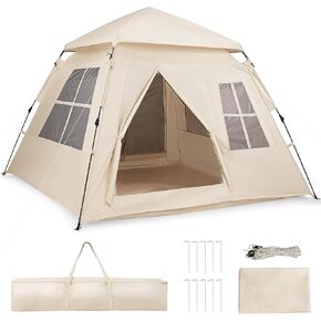 Goplus 4 Person Camping Tent, Portable Automatic Easy Setup Cabin Tent with Rainfly, Mesh Windows, 2 Doors & Carrying Bag, Lightweight Outdoor Sun Shelter for Hiking Traveling Picnic in Saudi Arabia